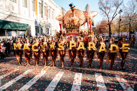 Macy's Thanksgiving Day Parade, 2023 Uptown Production. Pictured: Tom Turkey Cheer Group kicking off the parade. Photo by: Ralph Bavaro/NBC via Getty Images