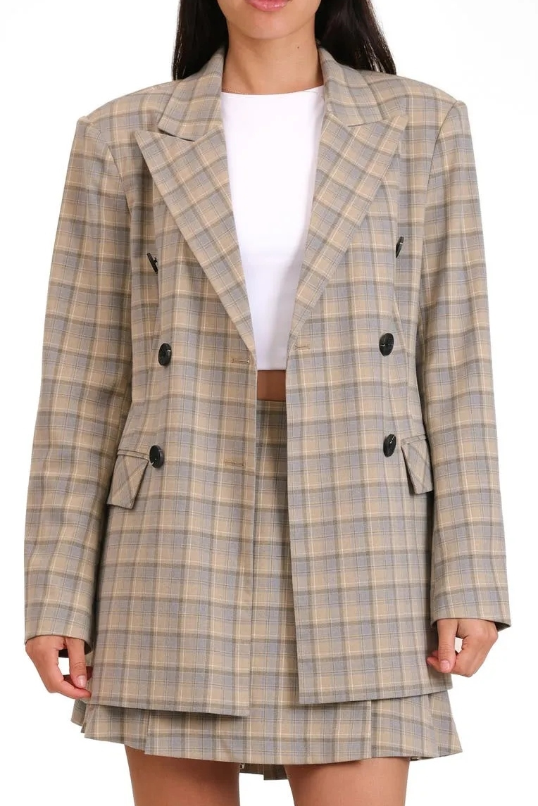 Avec Les Filles, Plaid Double Breasted Blazer