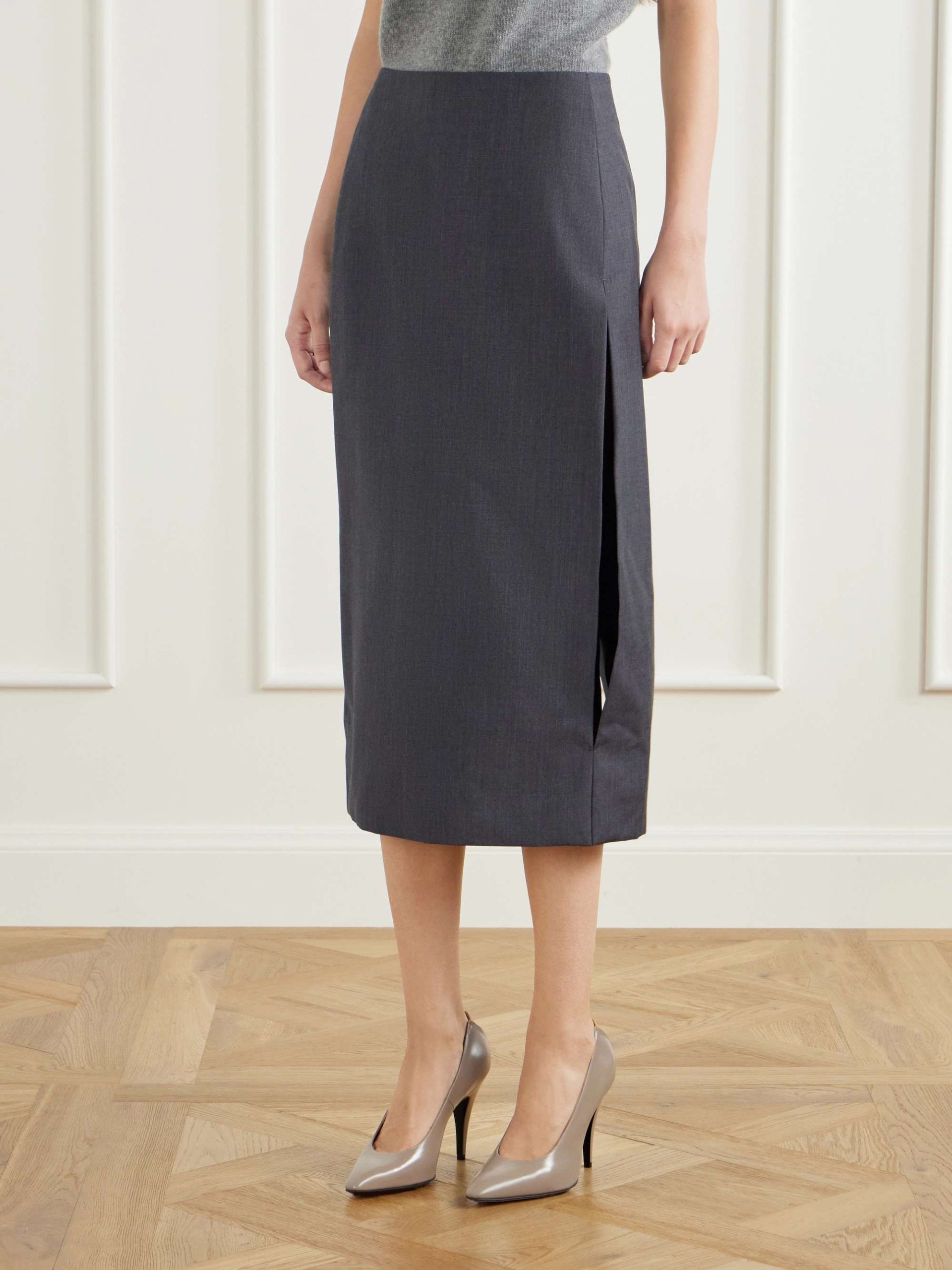 Wool and Mohair-Blend Midi Skirt