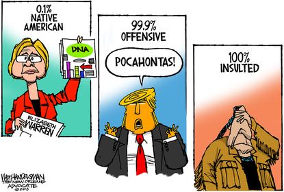 Political cartoon U.S. Elizabeth Warren Native American Trump Pocahontas