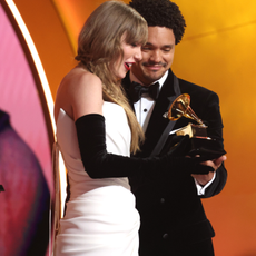 Taylor Swift accepts the Best Pop Vocal Album award for “Midnights” from Trevor Noah onstage during the 66th GRAMMY Awards at Crypto.com Arena on February 04, 2024 in Los Angeles, California.