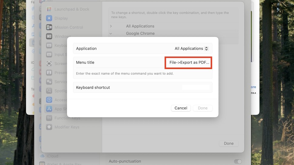 Creating a menu title for a shortcut on macOS