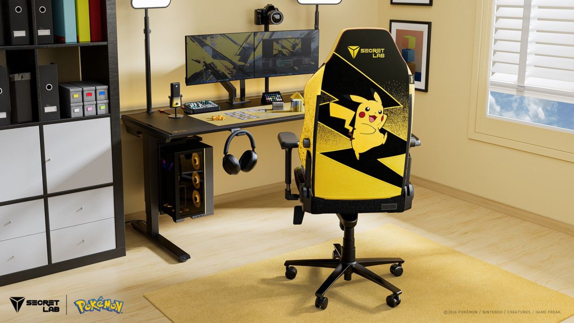 The Secretlab Titan Evo Pikachu Edition in a content creator's gaming setup