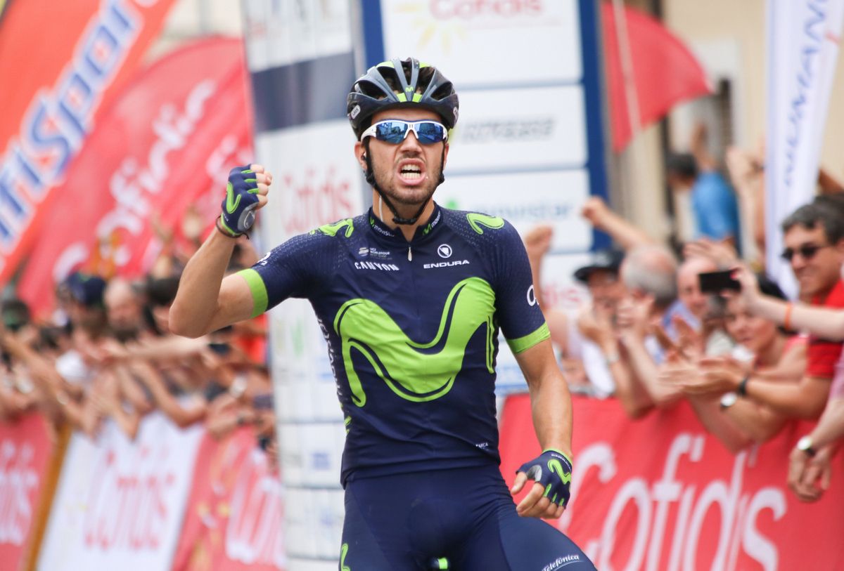 Jes&uacute;s Herrada (Movistar Team) celebrates his victory in the Spanish National Championship Road Race.