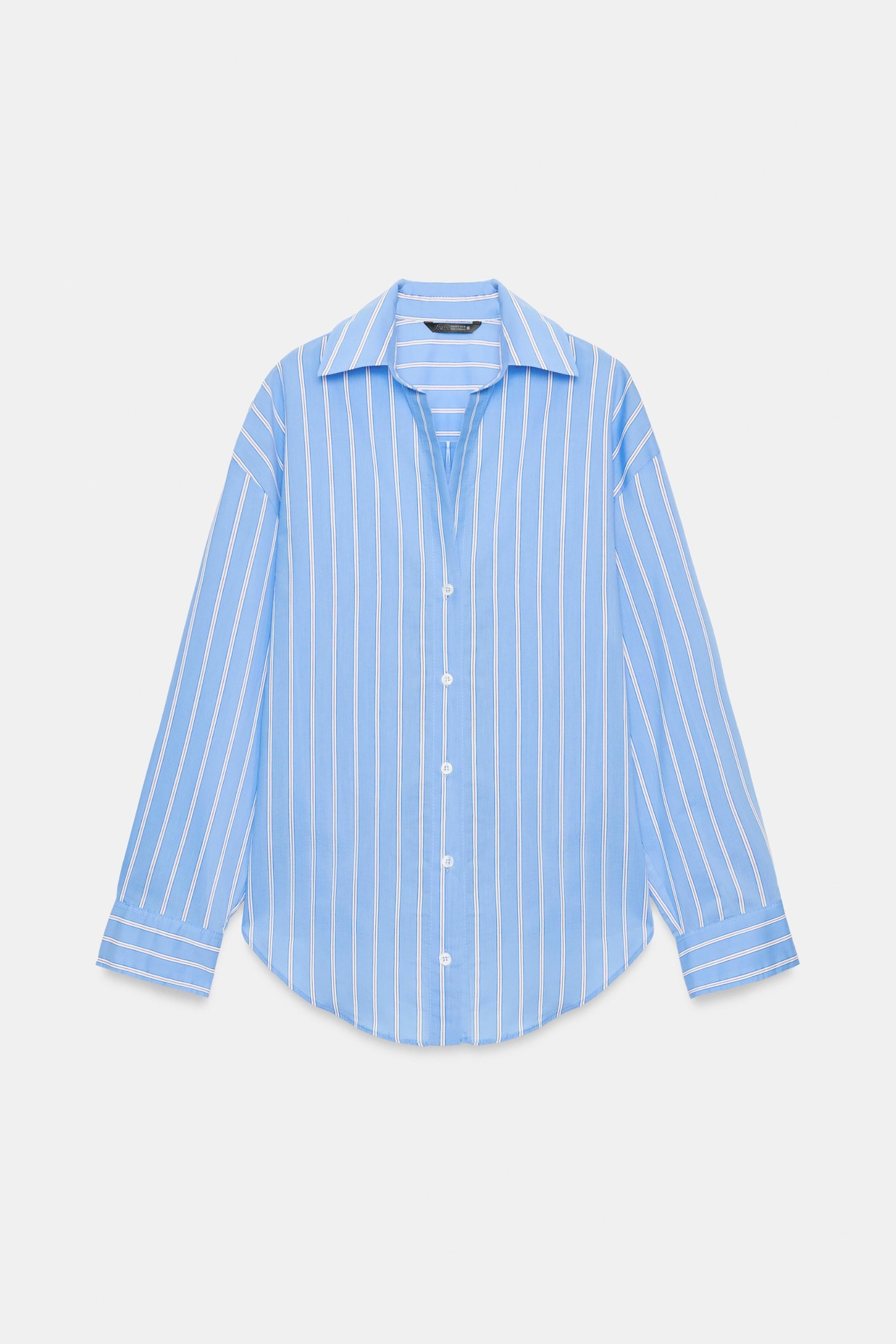 ZARA, Basic Poplin Shirt - Blue / White - Xs