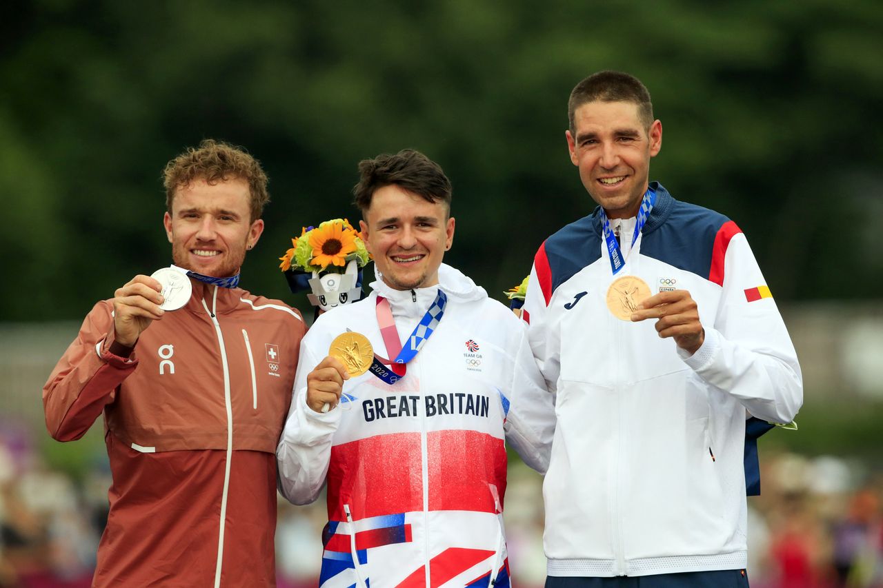 Tokyo 2020 Olympic Games - Olimpiadi Tokyo 2020 - Men&acirc;s MTB Race - Izu Mountain Bike Course 41km - 26/07/2021 - Mathias Flueckinger (SUI) - Thomas Pidcock (GBR) - David Valero Serrano (ESP) - photo Luca Bettini/BettiniPhoto&Acirc;&copy;2021photo Luca Bettini/BettiniPhoto&Acirc;&copy;2021