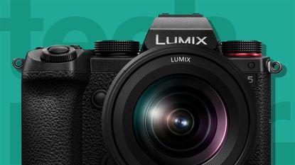 The Panasonic Lumix S5 camera on a green background - one of the best YouTube cameras