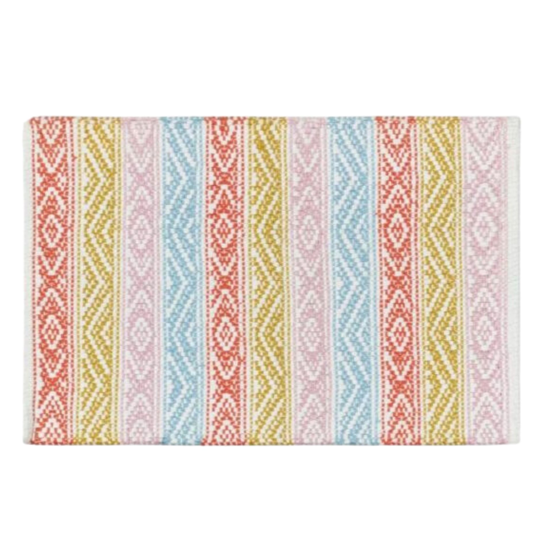 Keset kamar mandi dengan garis-garis pelangi