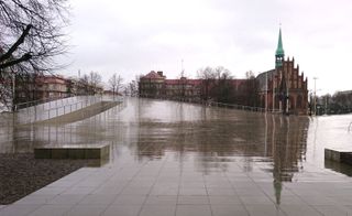 Rainy city square