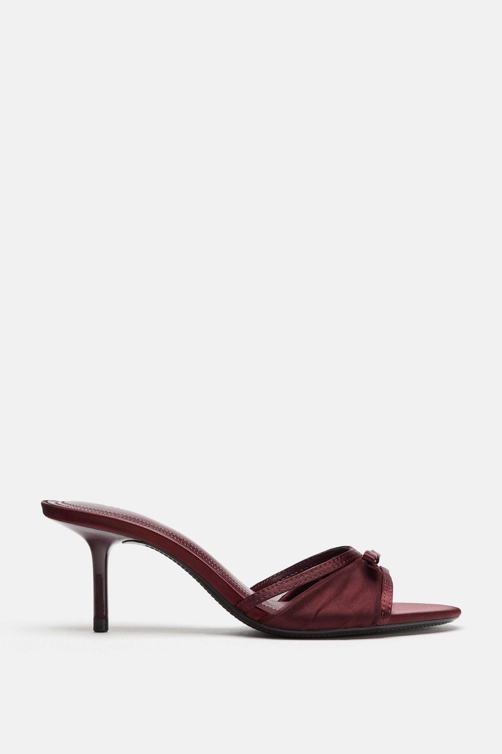 Mesh Bow Sandals - Burgundy Red - 5