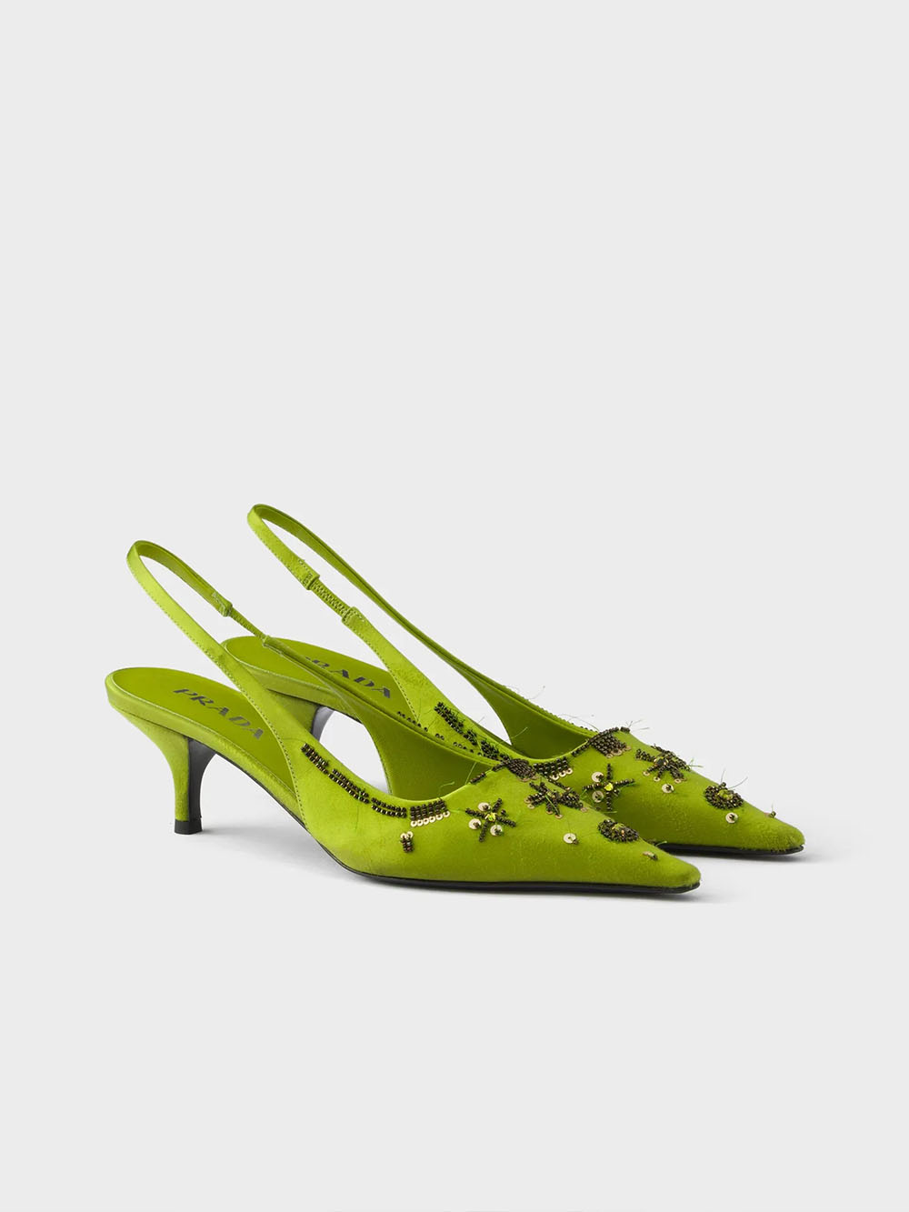 Embroidered Satin Slingback Pumps