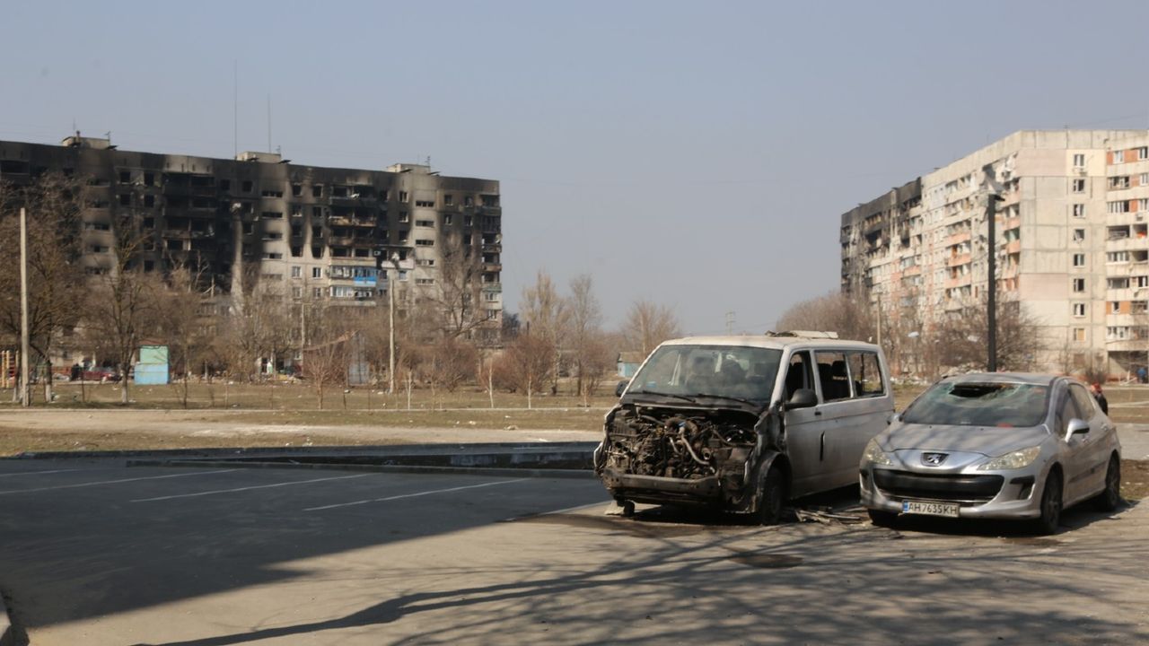 Damaged cars and buildings 