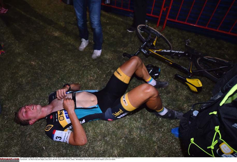 Corne Van Kessel takes a rest after the race