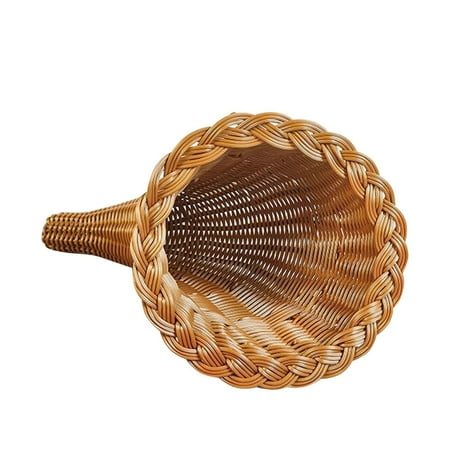 Nmdmisc Cornucopia Basket,hand-Woven Horn Basket Decorative Rattan Basket Gift Woven Food Holder Multipurpose for Christmas Harvest Dining Table Fall Thanksgiving Decor