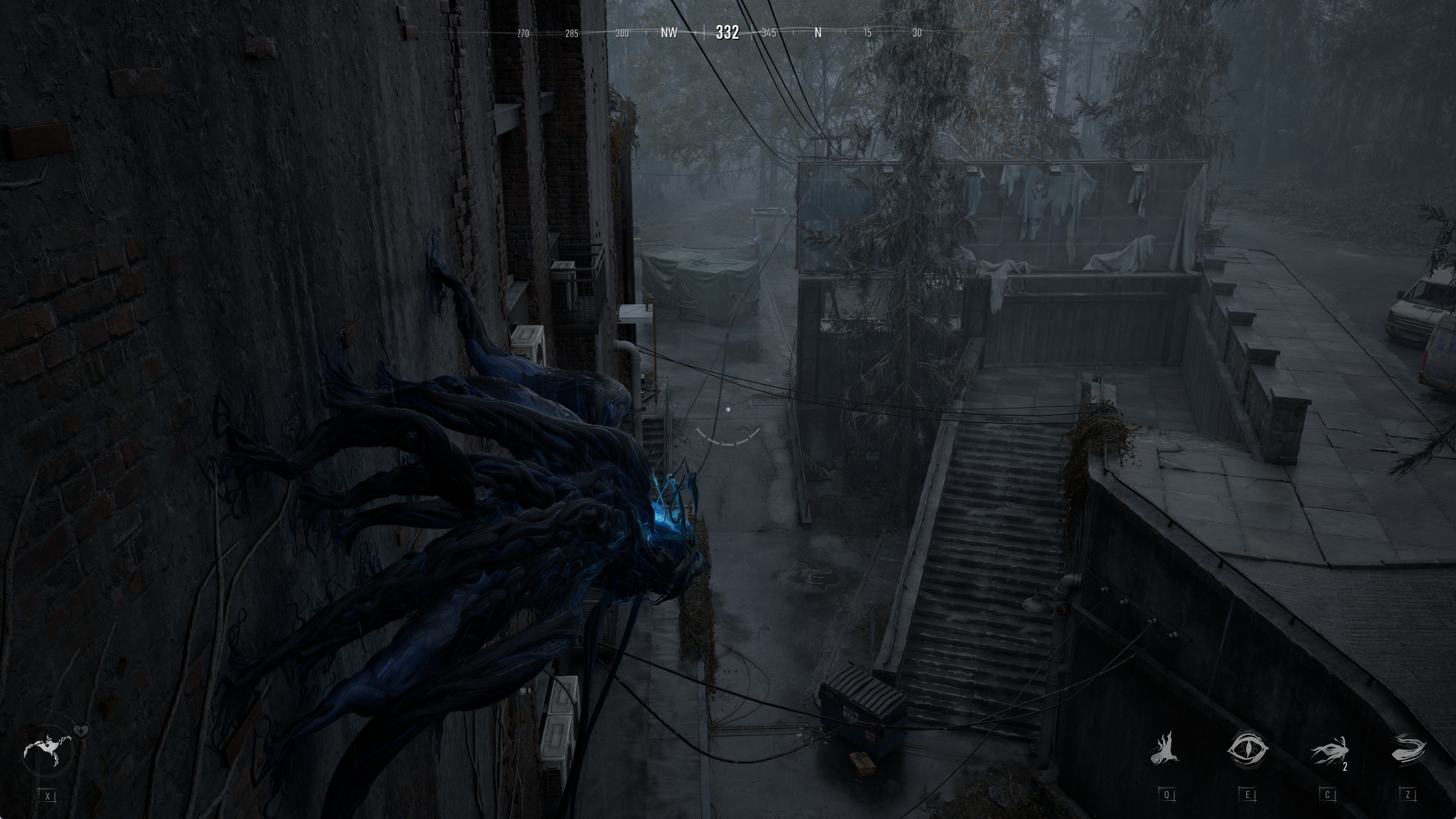 A player-controlled monster clinging to a wall in Project Spectrum