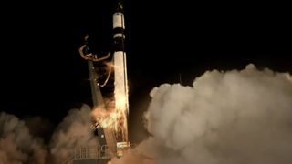 A Rocket Lab Electron rocket launches a Capella Space satellite on Sept. 19, 2023. The rocket suffered an anomaly, resulting in the loss of the satellite.