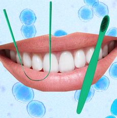 lips and teeth with blue background