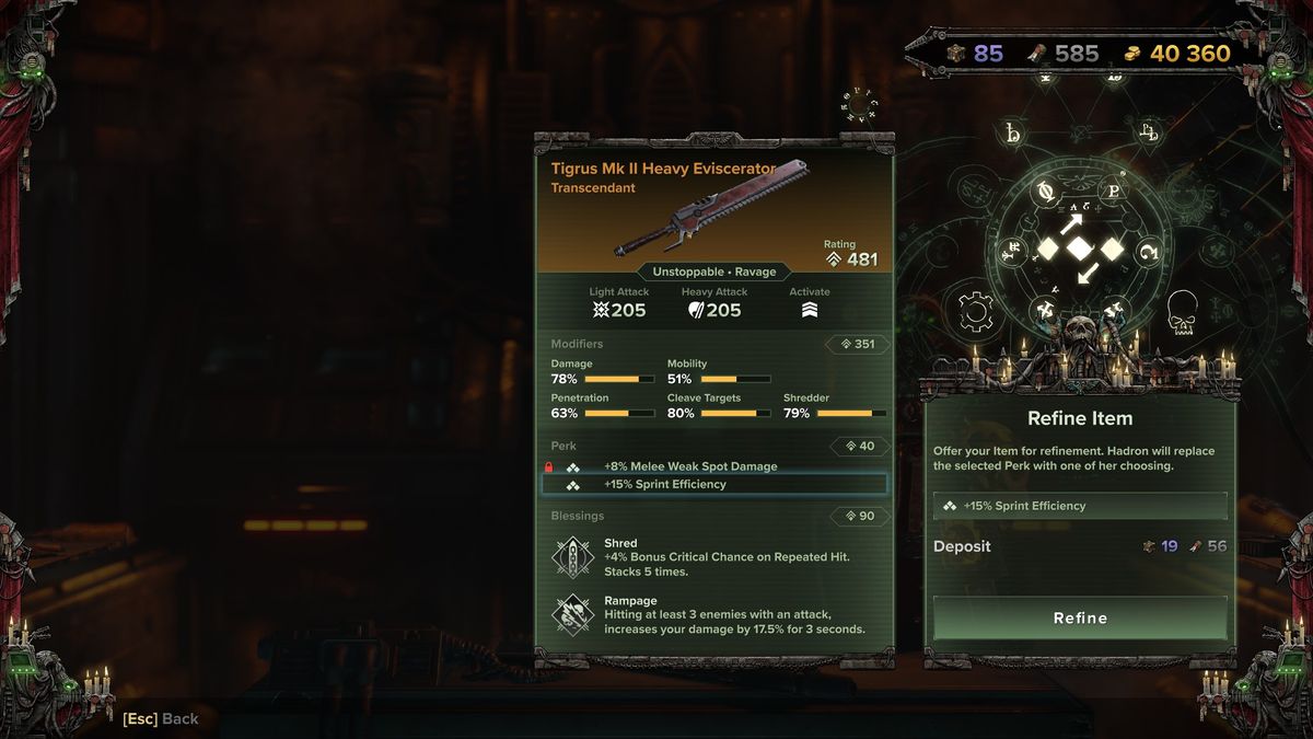 Darktide crafting - refining a chainsword