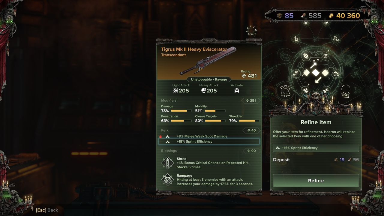 Darktide crafting - refining a chainsword