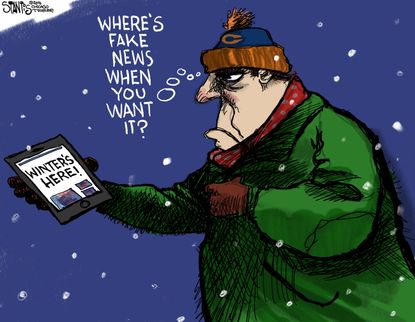 Editorial cartoon U.S. fake news winter