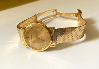 Relógio ultrafino vintage Omega 18k em ouro maciço e pulseira vintage C+b em ouro maciço 14k