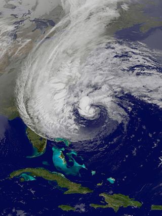 A view of Hurricane Sandy from GOES East satellite on Sunday, Oct. 27.