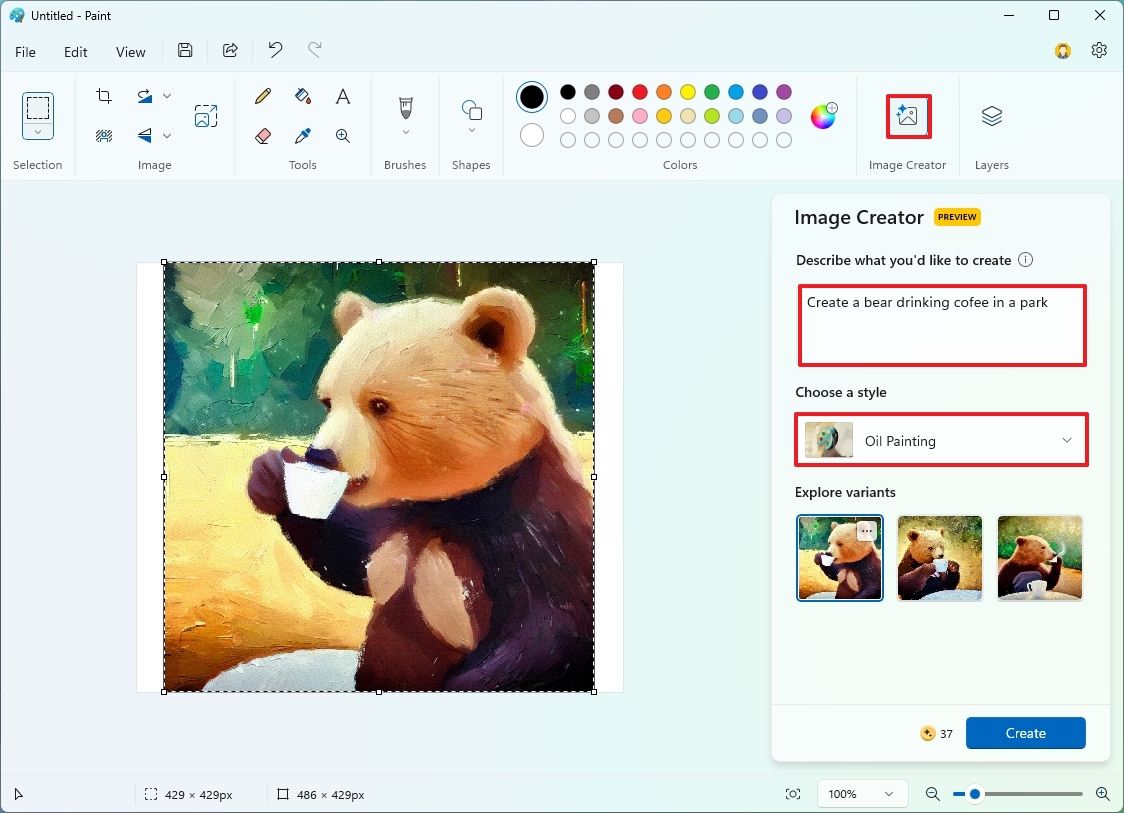 Paint Image Creator feature