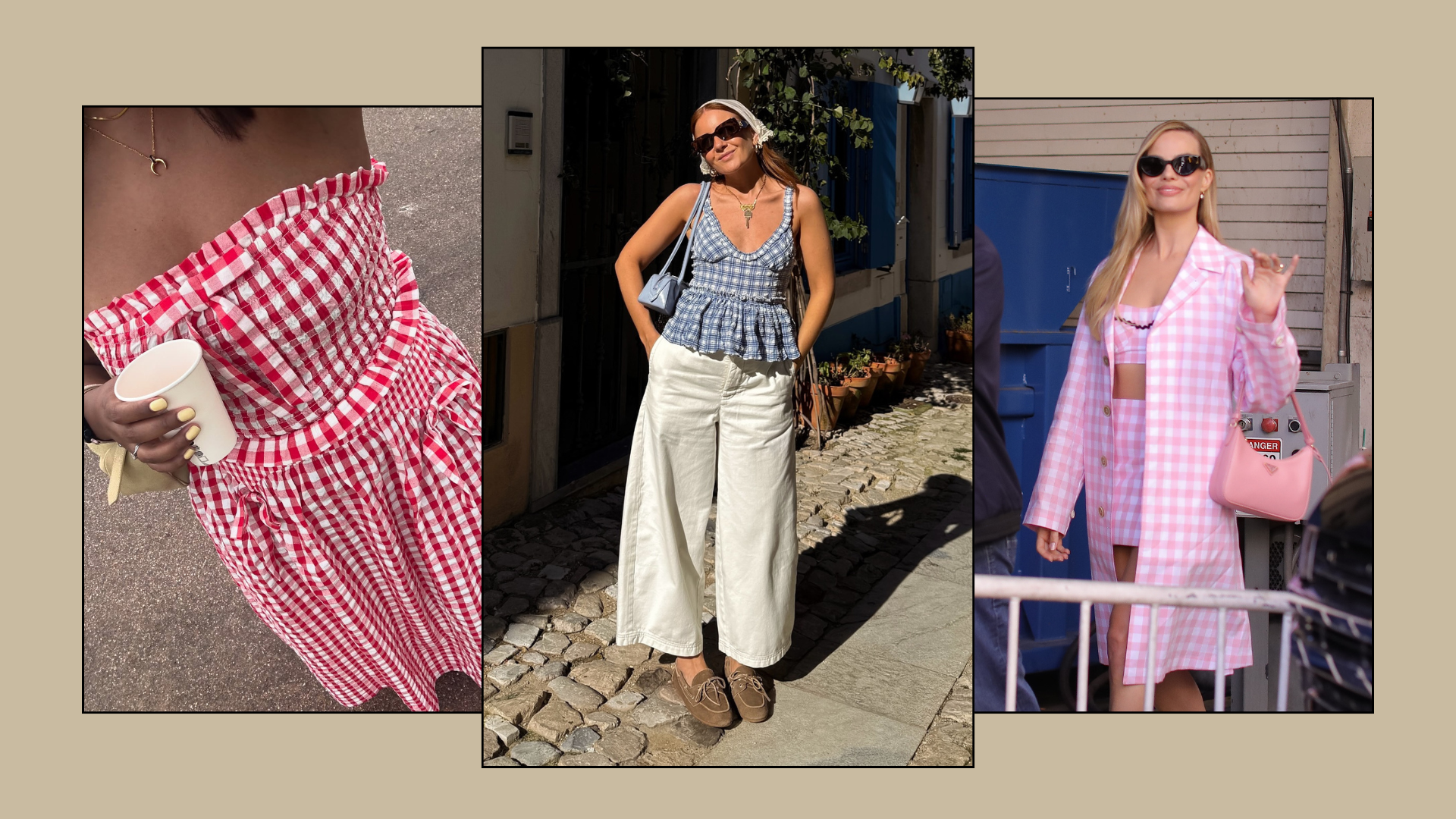 A collage of the best gingham tops.