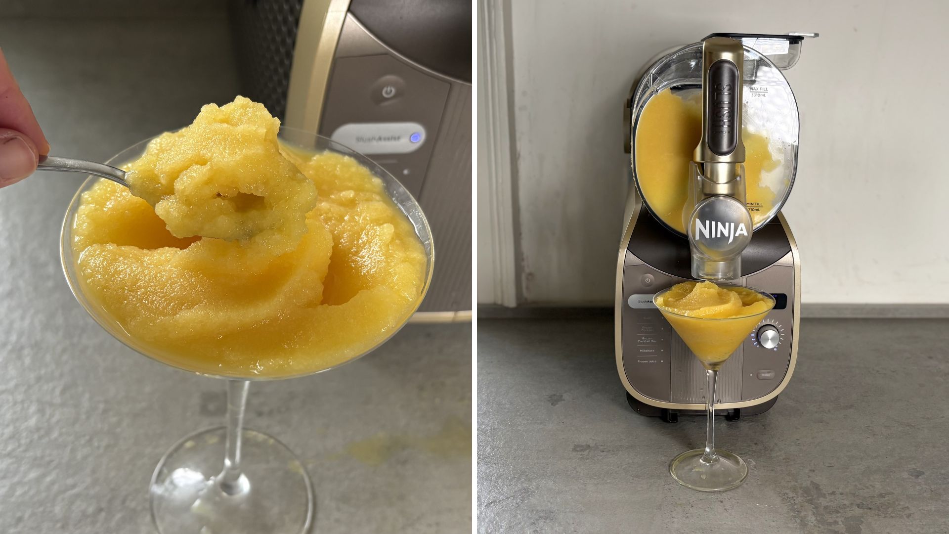 Ninja Slushi Max Frozen Drinks Maker making a slushie with an orange mix