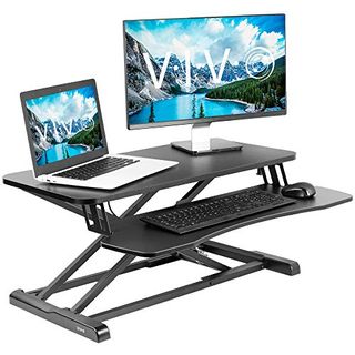 VIVO Black Height Adjustable 32 inch Standing Desk Converter | Sit Stand Dual Monitor and Laptop Riser Workstation (DESK-V000K)