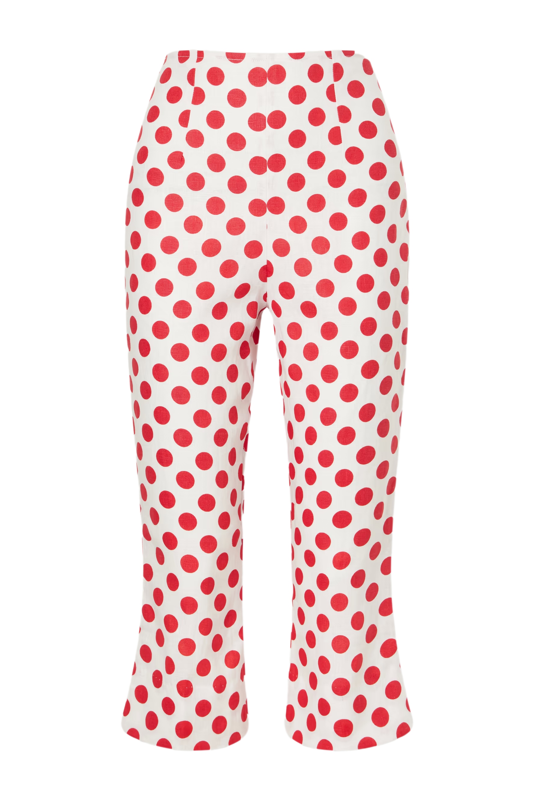 White-and-red polka dot capri pants.