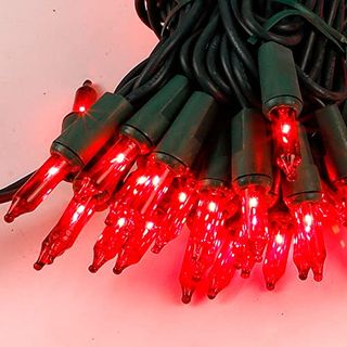 Red Christmas Lights Indoor Outdoor, 33 Ft 150 Count Lights Incandescent Mini String Light, 120v Ul Certified Green Wire Lights for Xmas Tree, Wreath, Patio, Holiday, Party, Home, Garden Decorations