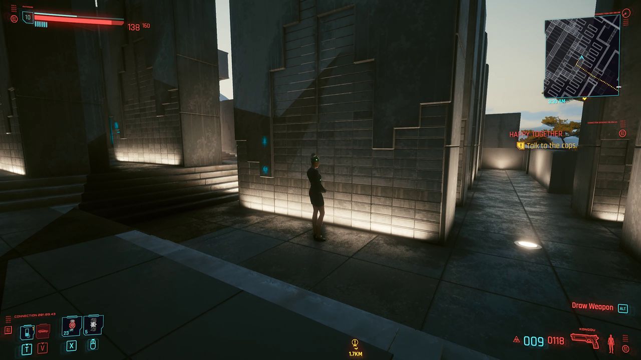 A civilian, Roya Jahani, standing inside the Columbarium in Cyberpunk 2077.
