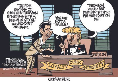 Political cartoon U.S. Trump Jr. godfather Russia investigation treason