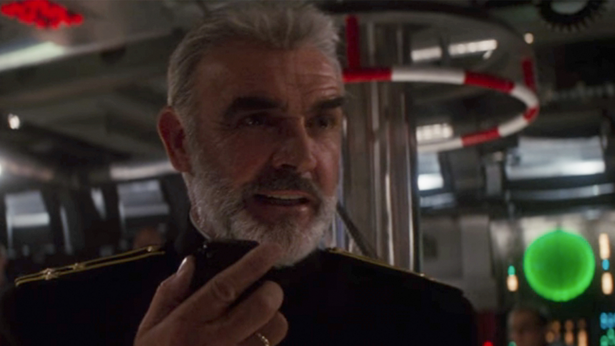 Sean Connery holding a microphone in The Hunt for Red October