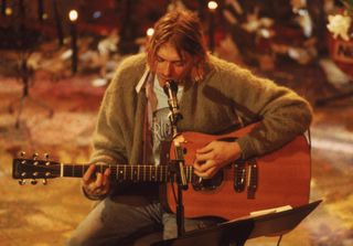 Kurt Cobain performs onstage with Nirvana at Sony Studios in New York City on November 18, 1993