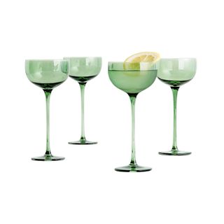 4 green cocktail glasses