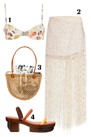 A fringe skirt and other items mentioned to get the beach look.