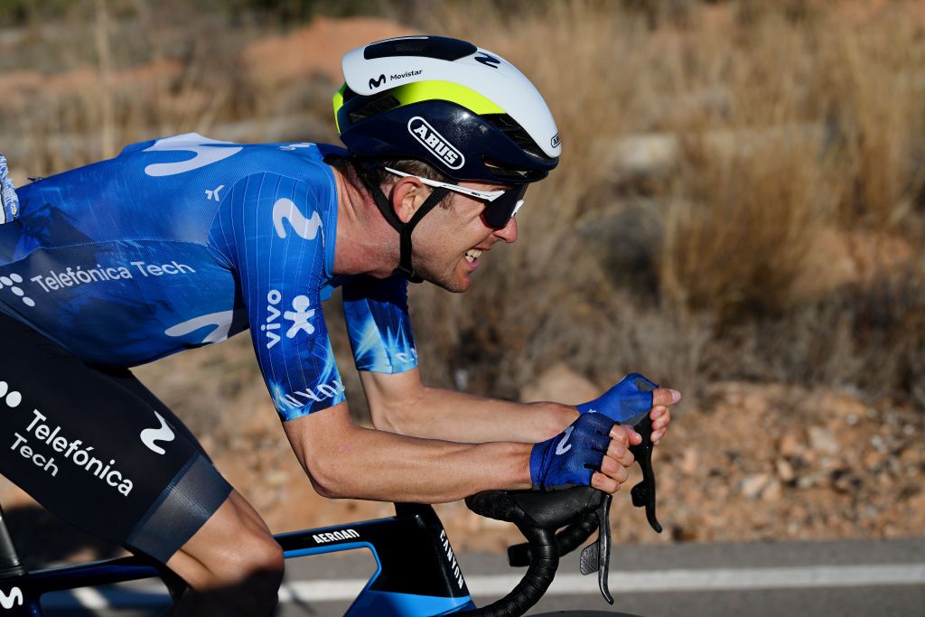 Will Barta (Movistar) goes deep during his solo attack