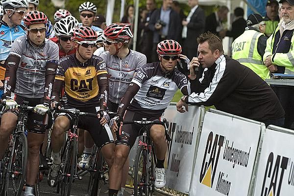OK you guys get excited, we're dominating the tour: Fly V Australia team-manager Henk Vogels with from (l-r) Ben Day, Bernard Sulzberger, Benjamin King and Jonathan Cantwell in Burnie.