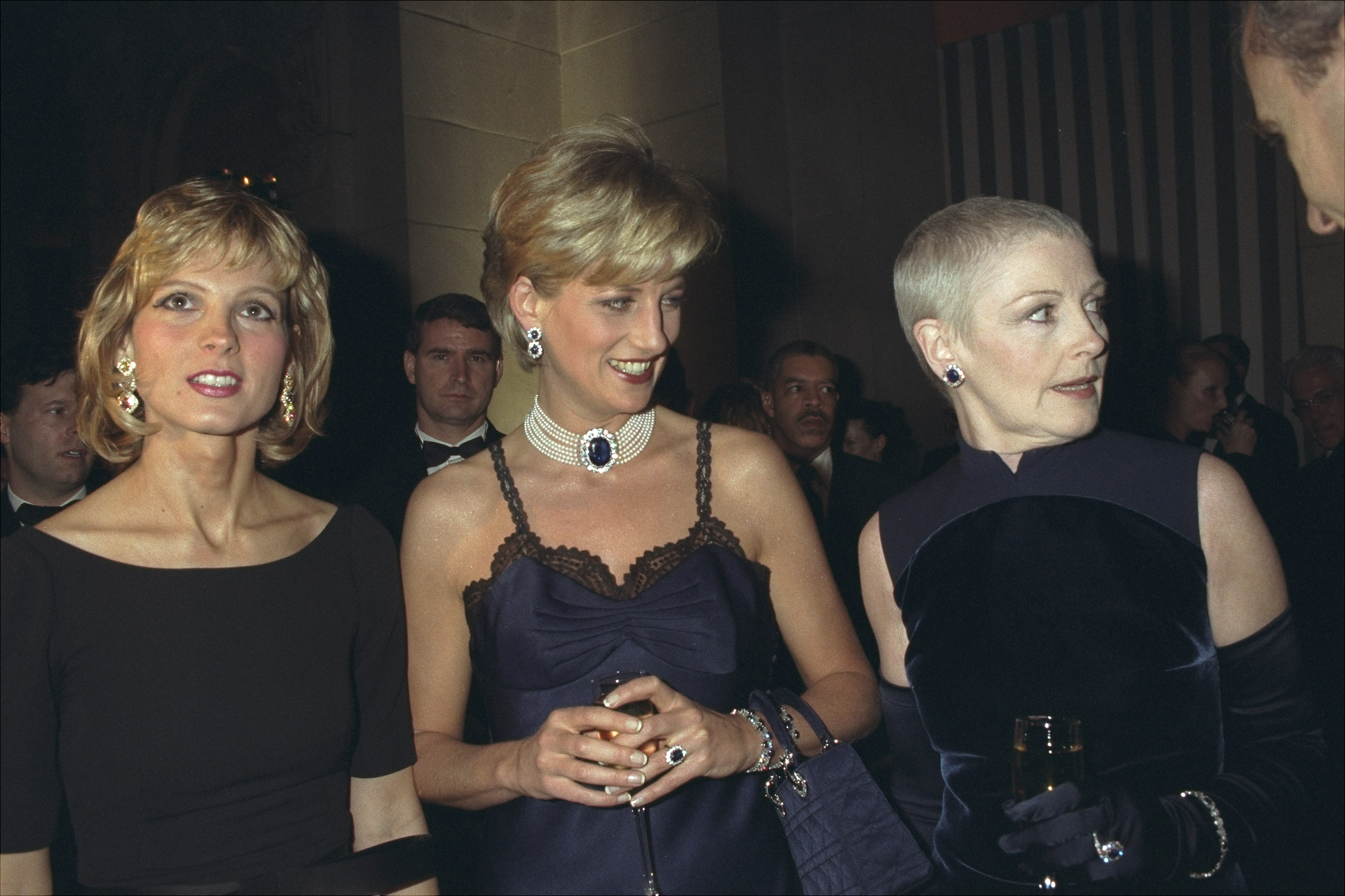 Princess Diana at the 1996 Met Gala with Liz Tilberis and Helene Mercier