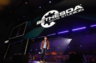 Todd Howard on stage for Bethesda