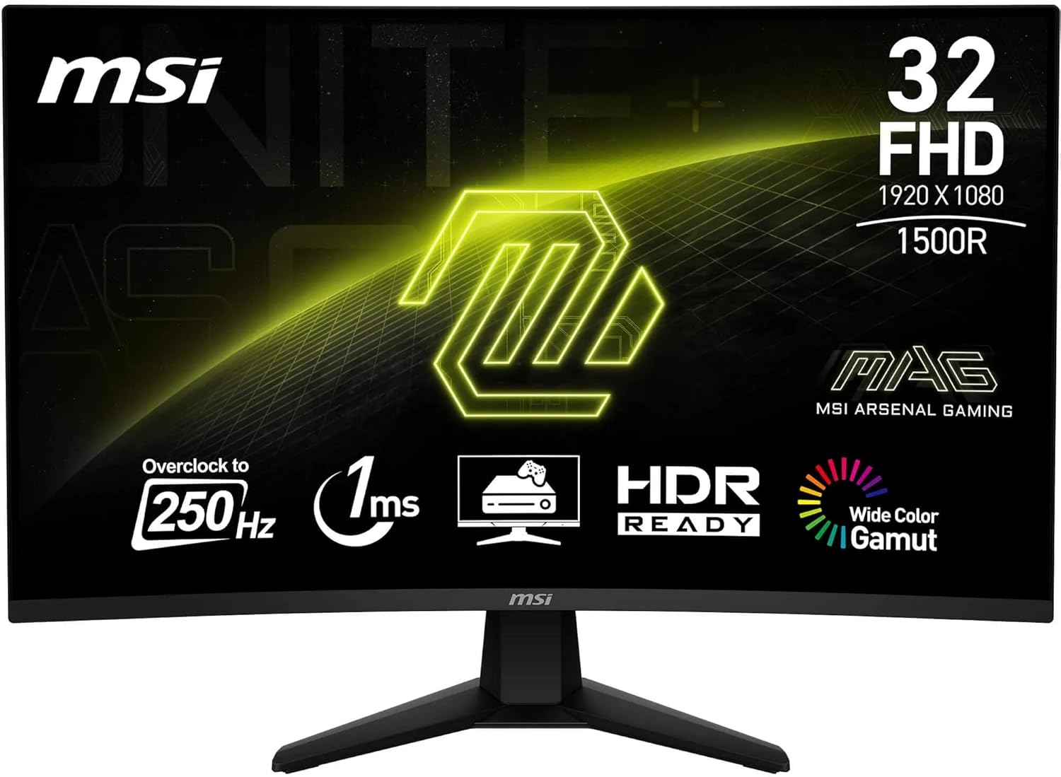 Msi Mag 32c6x 32 Inch Fhd Curved Gaming Monitor - 1500r 1920 X 1080 Va Panel, 250 Hz(oc) - 1ms Mprt, Adaptive Sync - Dp 14a, Hdmi 20b Cec