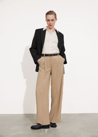 Straight-Leg Pleated Trousers