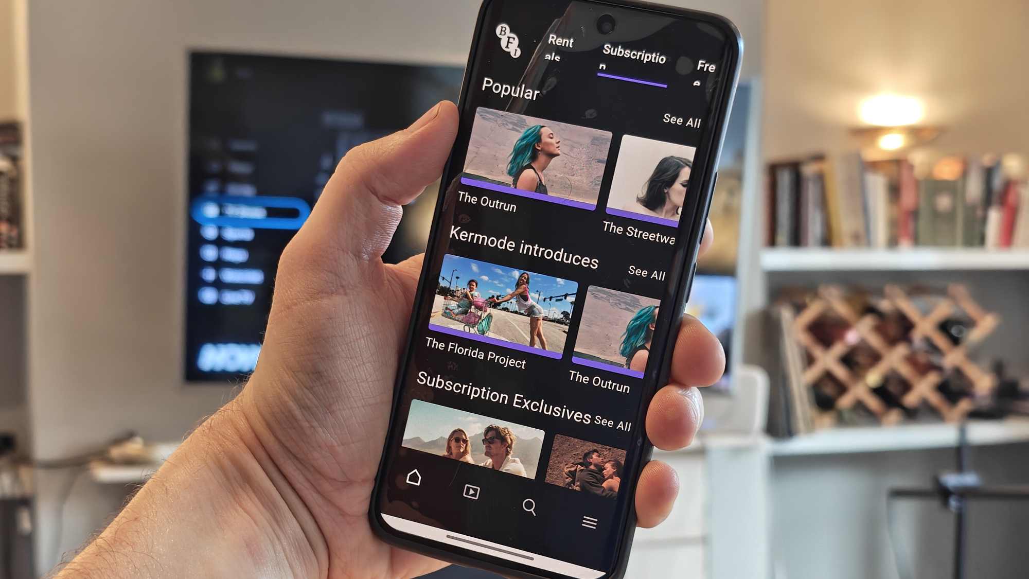 A phone showing the home screen of BFI Player.