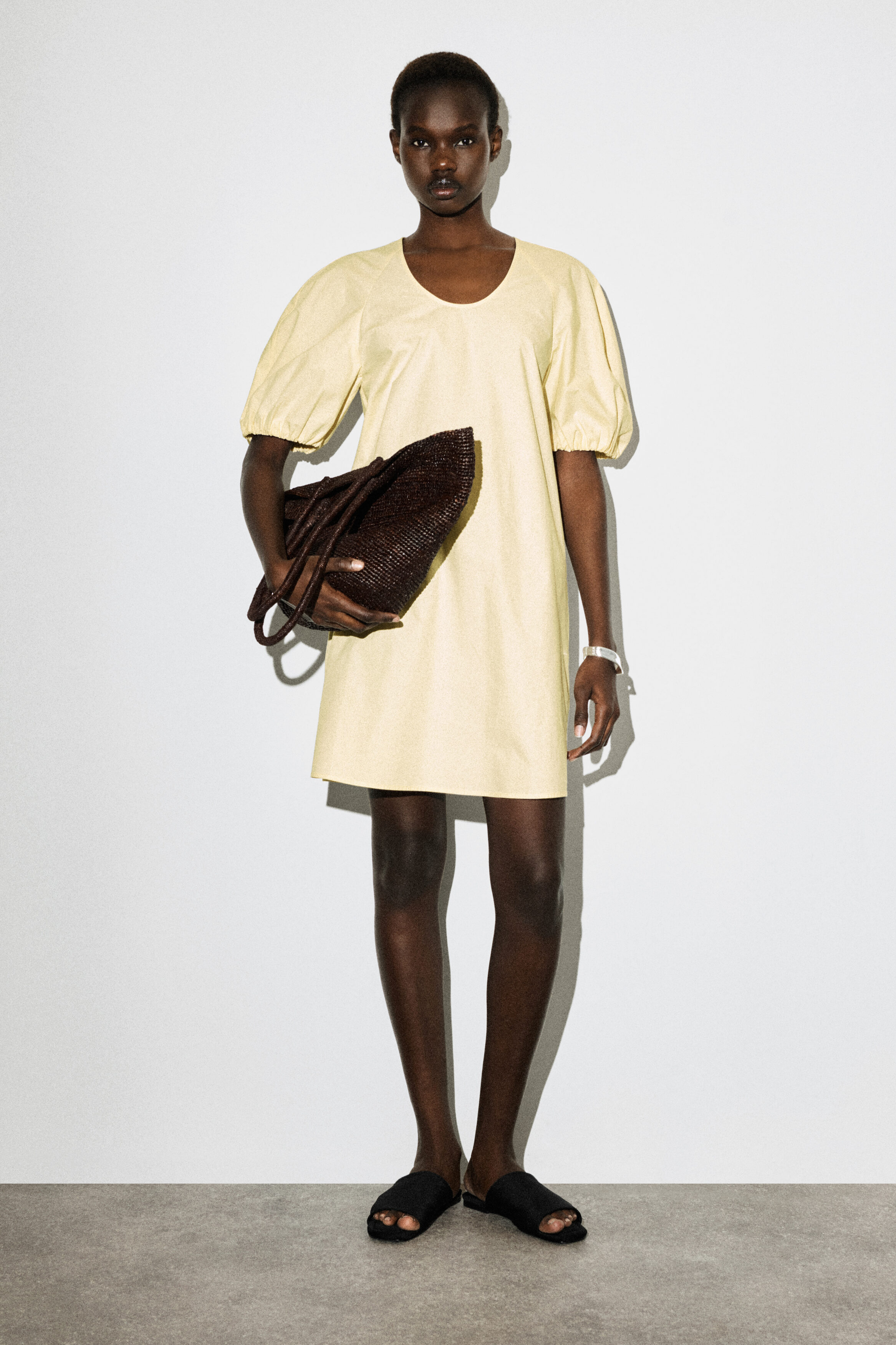 Puff-Sleeve Cotton Mini Dress