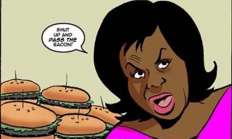 &amp;quot;I didn&amp;#039;t depict the First Lady as fat - just a hearty eater!&amp;quot; says Big Government cartoonist Batton Lash.