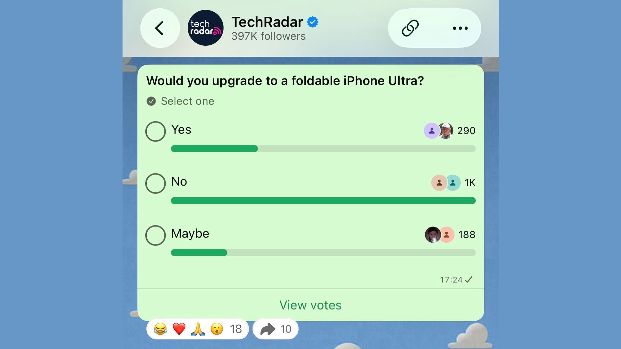 WhatsApp results for our iPhone Ultra poll