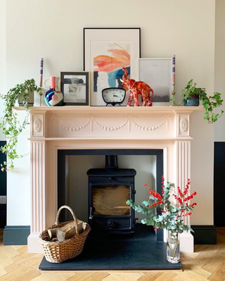 Light pink fireplace in living room