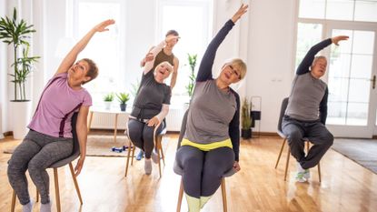 a group chair yoga class